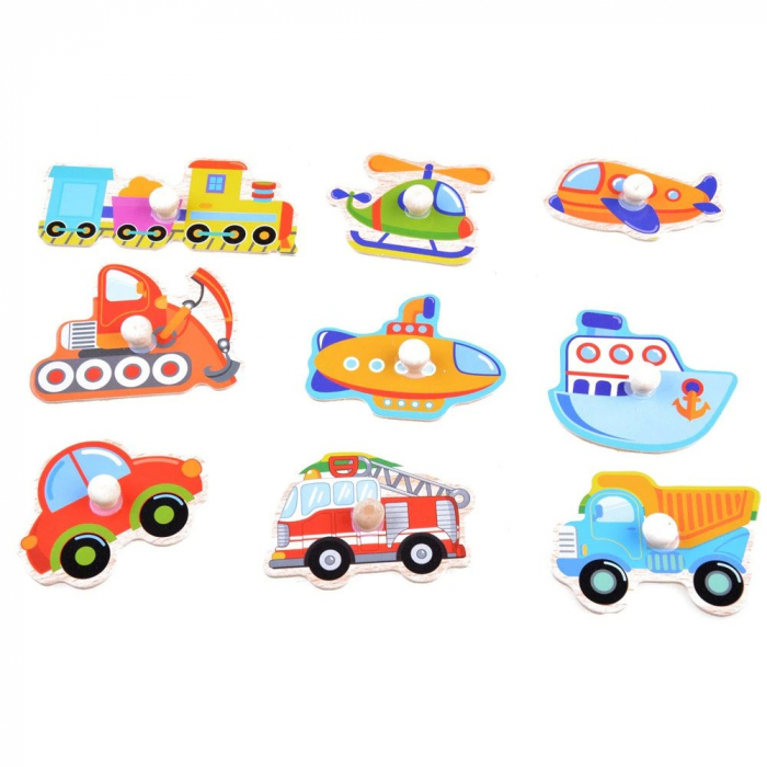 Puzzle incastru din lemn cu butoni - mijloace de transport 5 [2]