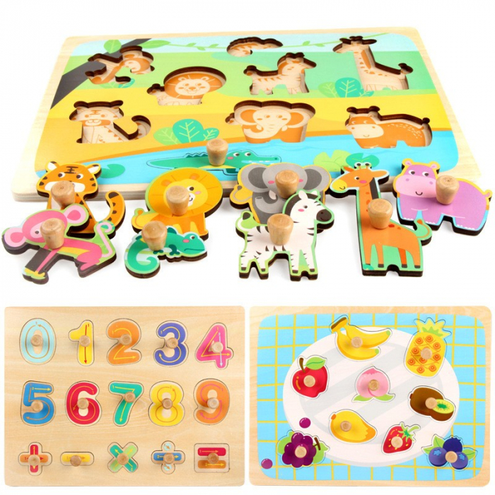 Puzzle incastru din lemn cu butoni TOCATORUL CU LEGUME [2]