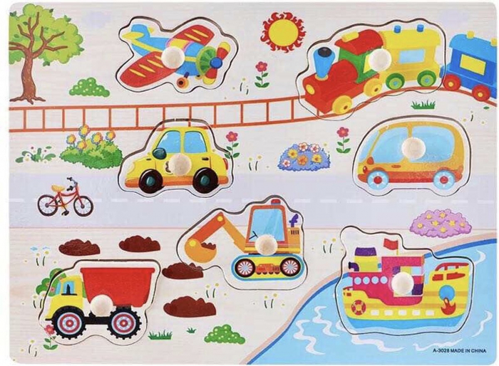 Puzzle incastru din lemn cu butoni vehicule [1]