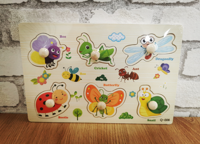 Puzzle incastru din lemn insecte cu butoni [2]