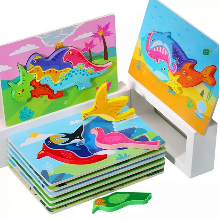 Puzzle incastru din lemn PASARI imbinate [2]