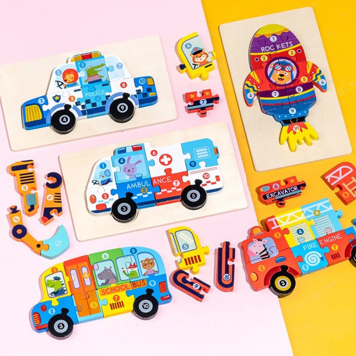 Puzzle incastru în relief din lemn AMBULANTA cu numere [2]