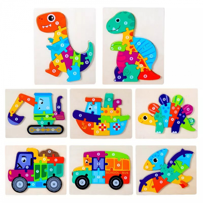 Puzzle incastru în relief din lemn EXCAVATOR cu numere [2]