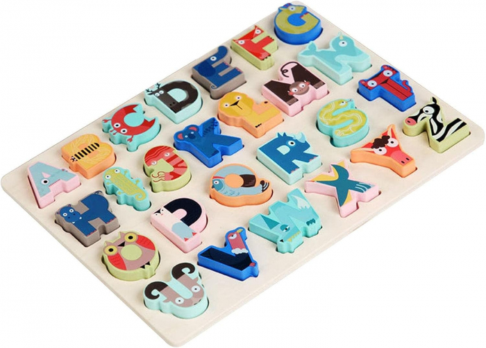 PUZZLE LITERE ALFABET din lemn în relief animale [7]