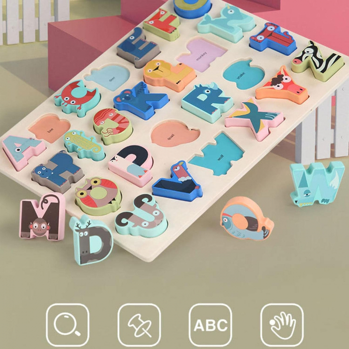PUZZLE LITERE ALFABET din lemn în relief animale [3]