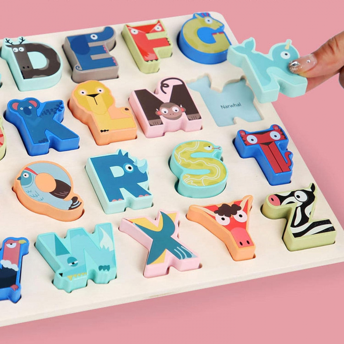 PUZZLE LITERE ALFABET din lemn în relief animale [5]