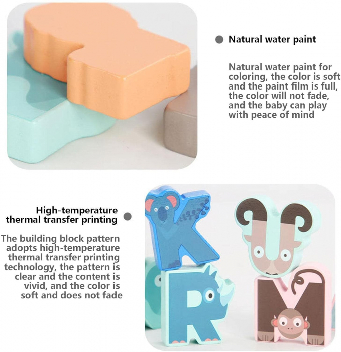 PUZZLE LITERE ALFABET din lemn în relief animale [6]
