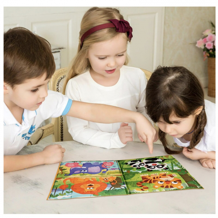 Puzzle magnetic tip carte 4 in 1 pe niveluri 69 de piese animale in jungla [3]