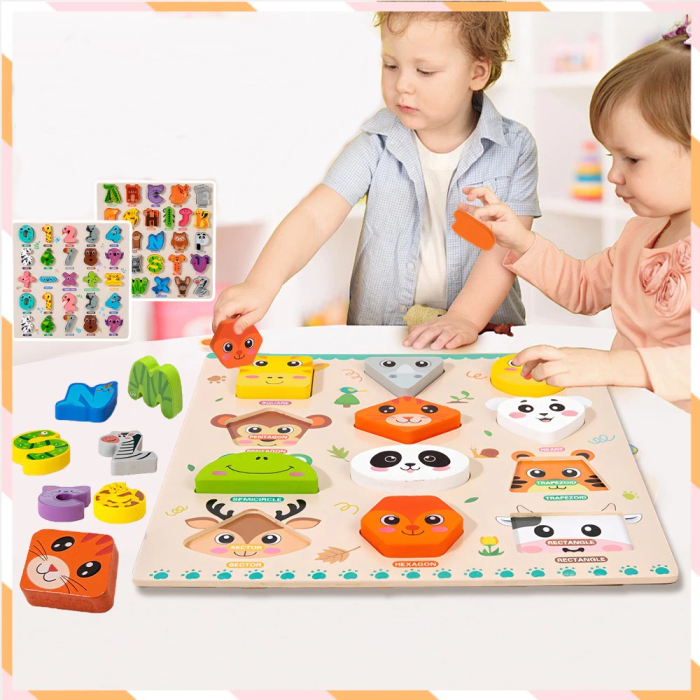 Puzzle mare din lemn numere si operatii aritmetice design animalute [6]