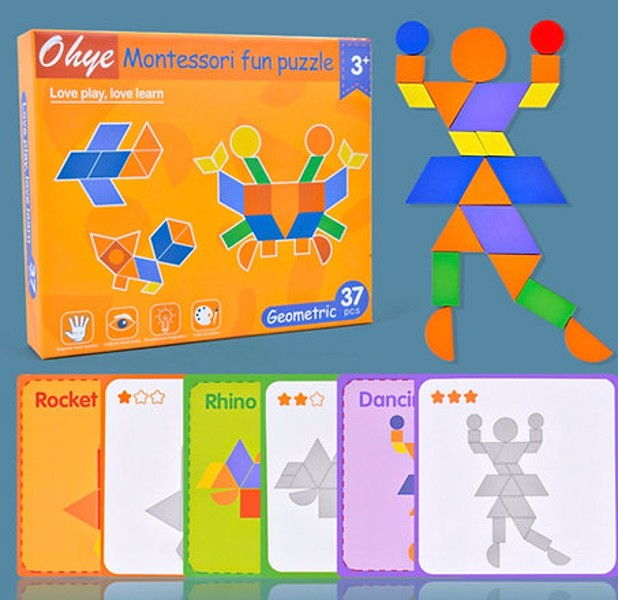 Puzzle Montessori distractiv de tip tangram forme geometrice - Montessori fun puzzle Geometric [2]