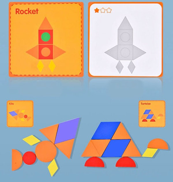 Puzzle Montessori distractiv de tip tangram forme geometrice - Montessori fun puzzle Geometric [4]