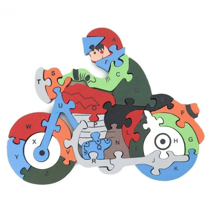 Puzzle MOTOCICLIST din lemn, cu piese mari [1]