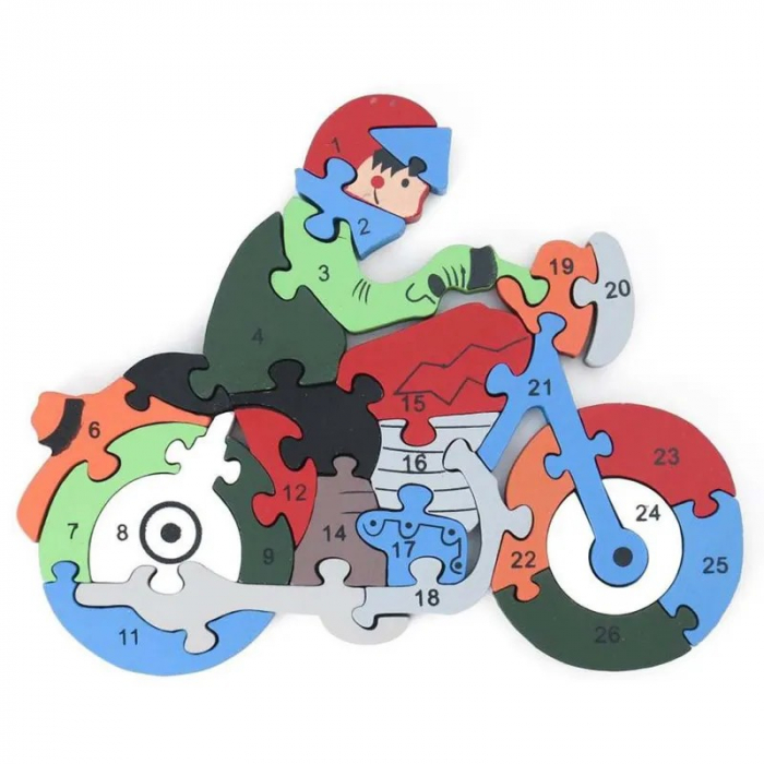Puzzle MOTOCICLIST din lemn, cu piese mari [2]