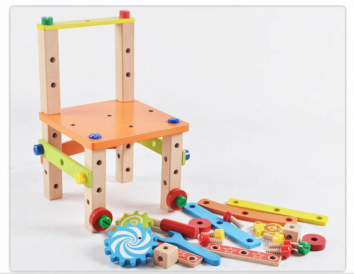Scaunel de asamblat cu suruburi din lemn Changed Nut Disassembling Chair [4]