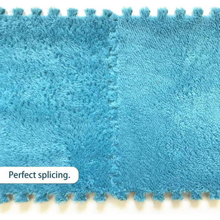 Set 10 Piese Covor tip Puzzle din Spuma EVA, cu suprafata pufoasa, 30 x 30 x 1 cm, Albastru [4]