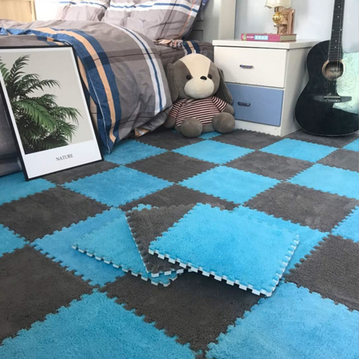 Set 10 Piese Covor tip Puzzle din Spuma EVA, cu suprafata pufoasa, 30 x 30 x 1 cm, Albastru [5]