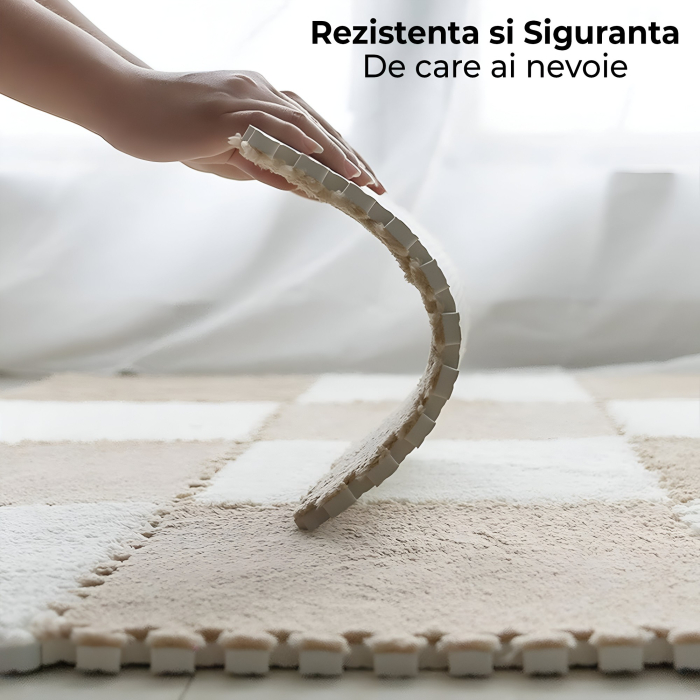 Set 10 Piese Covor tip Puzzle din Spuma EVA, cu suprafata pufoasa, 30 x 30 x 1 cm, Albastru [6]