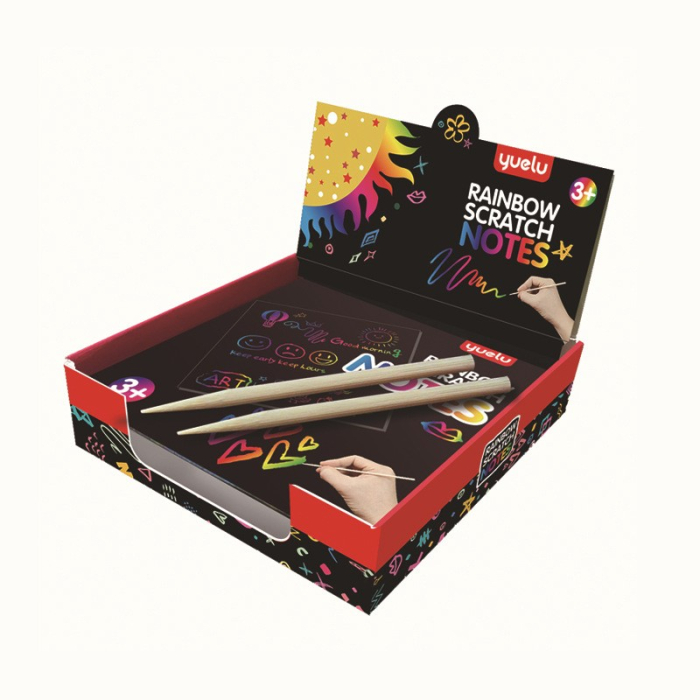 Set 100 de Planse Razuibile din Hartie neagra, 2 Creioane din Bambus + 2 Sabloane, model curcubeu [5]