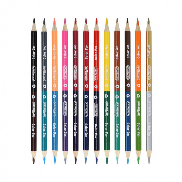 Set 12 creioane colorate cu 2 capete forma triunghiulara Keyroad [2]