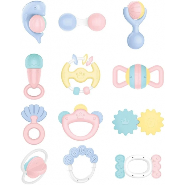 Set 12 zornaitori si jucarii gingivale pentru bebelusi culori pastel, Huanger [2]