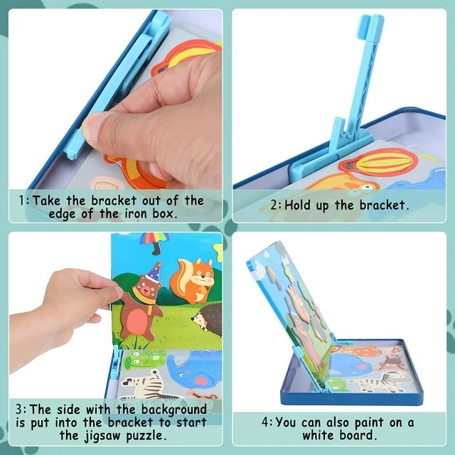 Set 2 in 1 puzzle magnetic in cutie metalica si tabla de scris ANIMALE DIN PADURE [3]