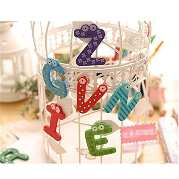 Set 26 magneti de frigider litere mari de tipar alfabet figurine amuzante din lemn [4]