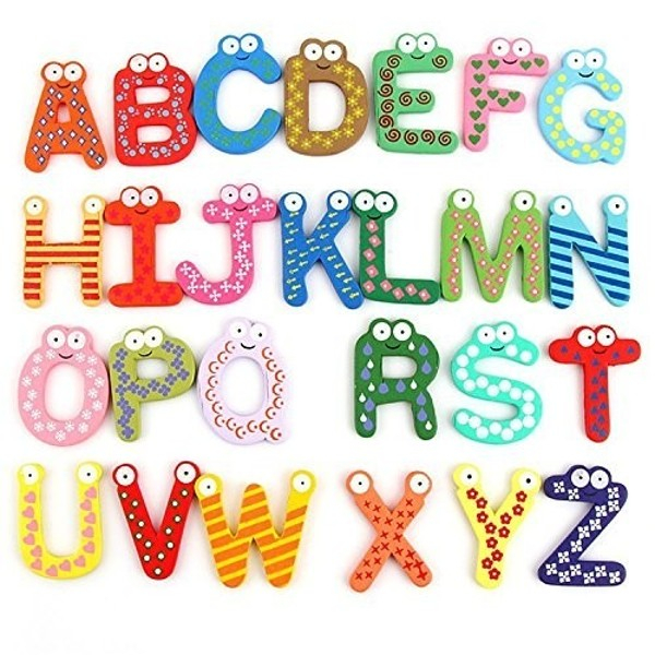 Set 26 magneti de frigider litere mari de tipar alfabet figurine amuzante din lemn [7]