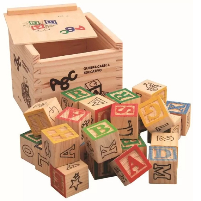 Set 27 cuburi educative din lemn numere, litere si obiecte ABC Wood Blocks [2]