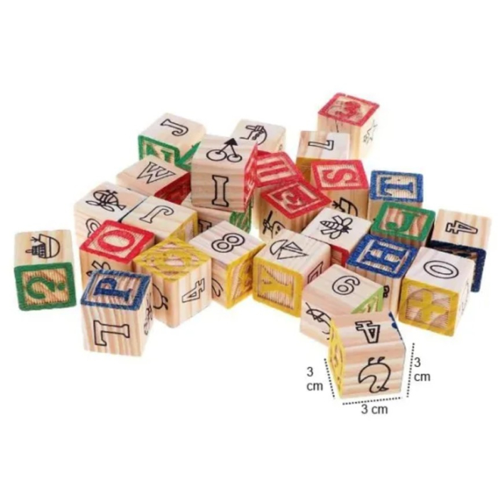 Set 27 cuburi educative din lemn numere, litere si obiecte ABC Wood Blocks [3]