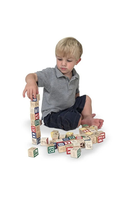 Set 27 cuburi educative din lemn numere, litere si obiecte ABC Wood Blocks [5]