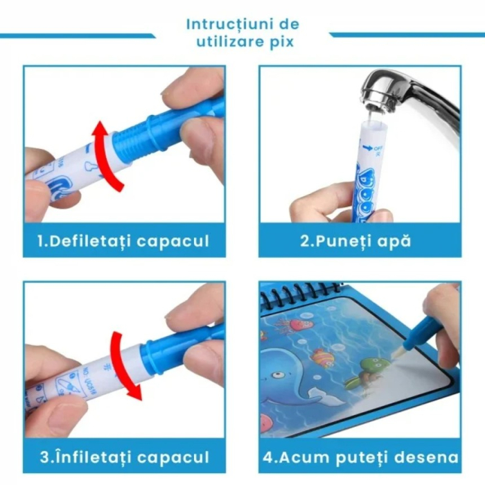 Set 3 carti de colorat cu apa Magic Water Book animale, animale marine si printese [2]