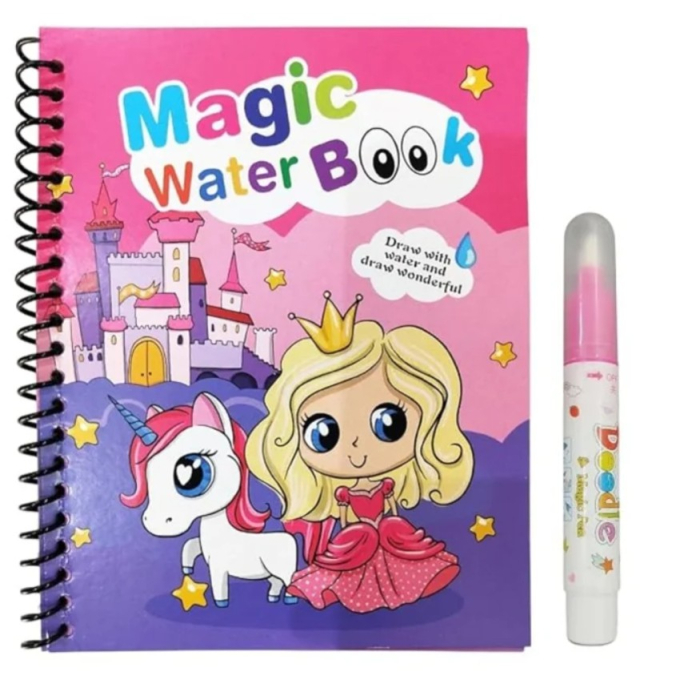 Set 3 carti de colorat cu apa Magic Water Book litere si numere, printese si unicorni, fructe [3]