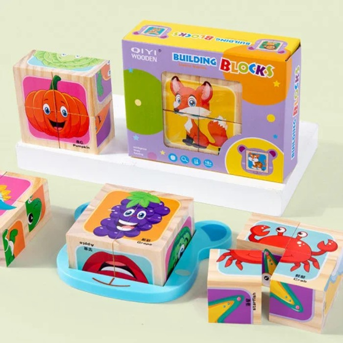 Set 4 cuburi din lemn cu puzzle fructe [4]