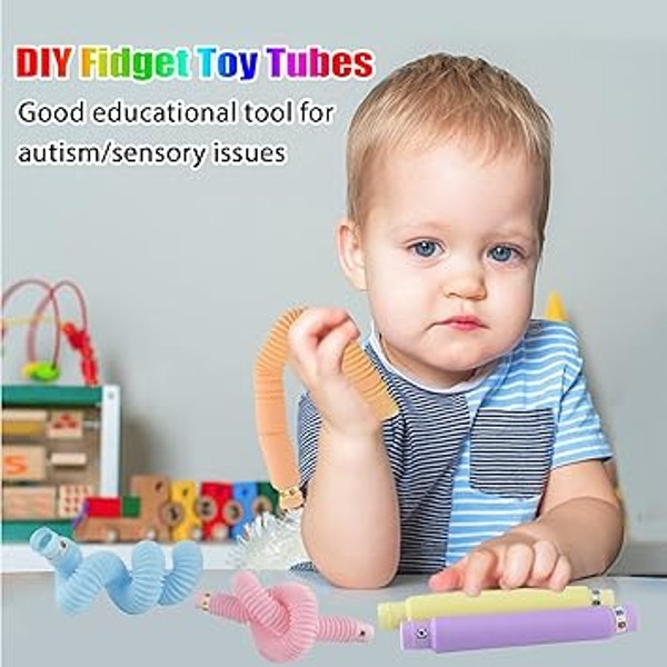 Set 6 jucarii senzoriale tuburi antistres cu lumina LED Fidget Pop Tubes [7]