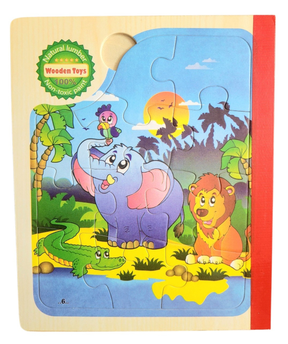 Set 6 puzzle din lemn de tip carte cu 11 piese mari Animale in jungla [2]