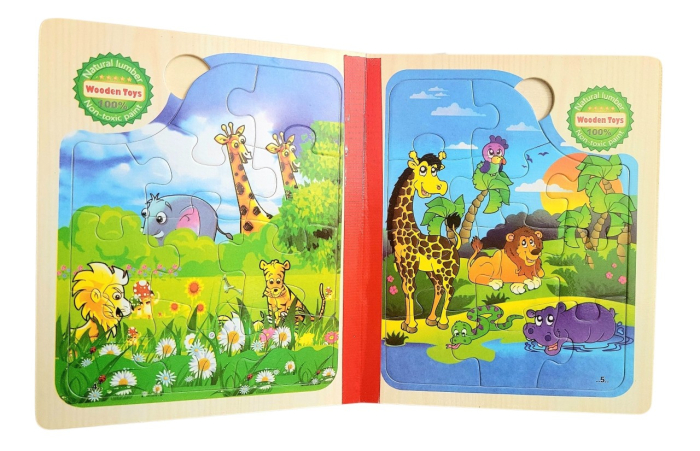 Set 6 puzzle din lemn de tip carte cu 11 piese mari Animale in jungla [3]