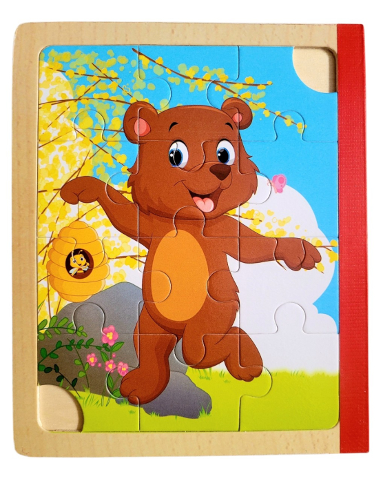 Set 6 puzzle din lemn de tip carte cu 12 piese mari Animale maimuta [4]