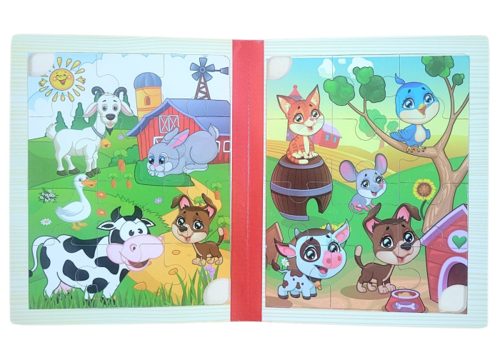 Set 6 puzzle din lemn de tip carte cu 12 piese mari Ferma [3]