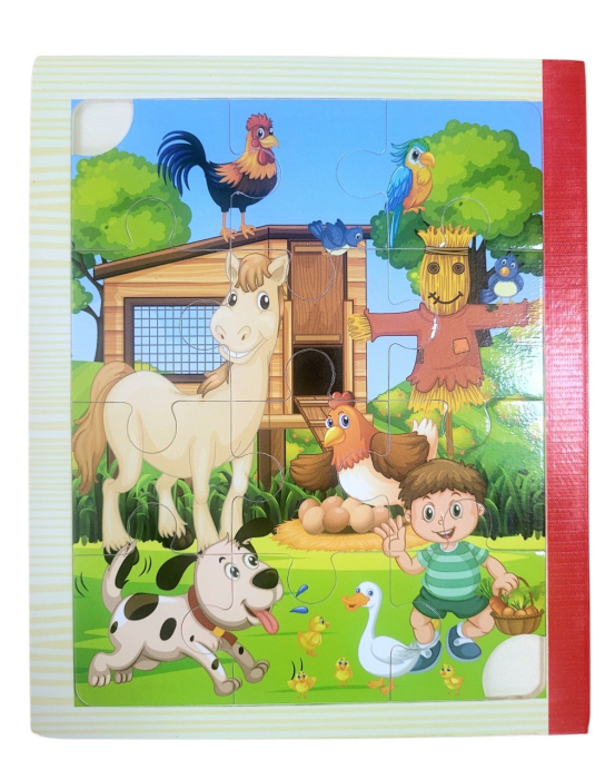Set 6 puzzle din lemn de tip carte cu 12 piese mari Ferma [2]