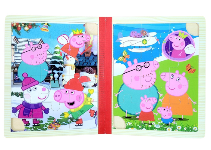 Set 6 puzzle din lemn de tip carte cu 12 piese mari Peppa Pig [3]