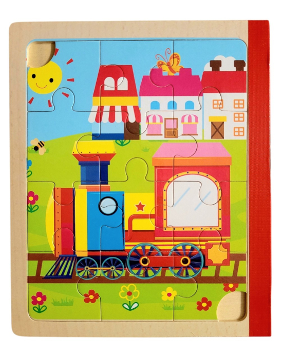 Set 6 puzzle din lemn de tip carte cu 12 piese mari Vehicule [4]