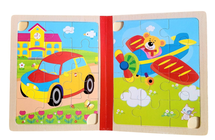 Set 6 puzzle din lemn de tip carte cu 12 piese mari Vehicule [2]
