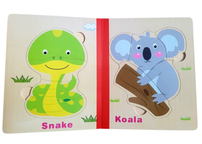Set 6 puzzle din lemn de tip carte cu 4-6 piese mari Animale [3]