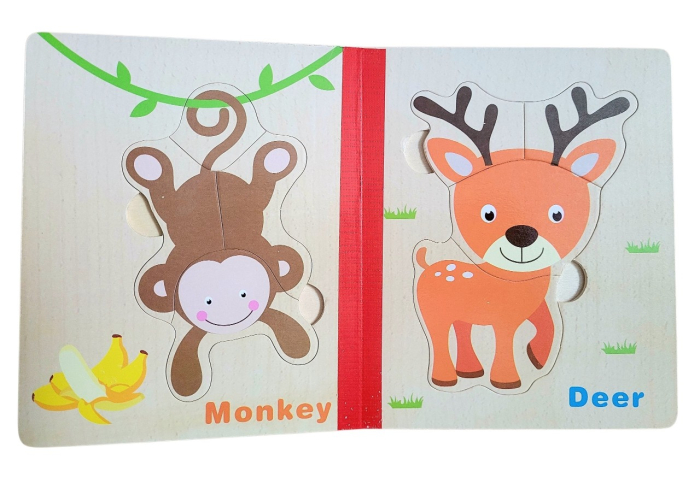 Set 6 puzzle din lemn de tip carte cu 4-6 piese mari Animale [4]
