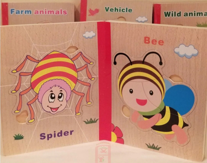 Set 6 puzzle din lemn de tip carte cu 4-6 piese mari Insecte [5]