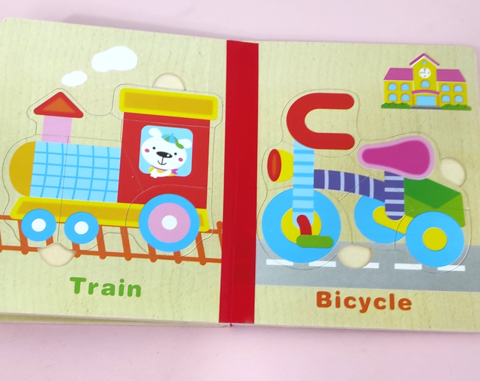 Set 6 puzzle din lemn de tip carte cu 4-6 piese mari Vehicule [3]