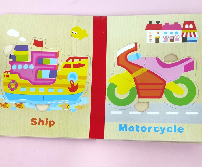 Set 6 puzzle din lemn de tip carte cu 4-6 piese mari Vehicule [4]