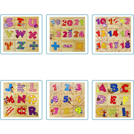 Set 9 cuburi din lemn cu litere, cifre, operaţii matematice şi personaje Disney [3]