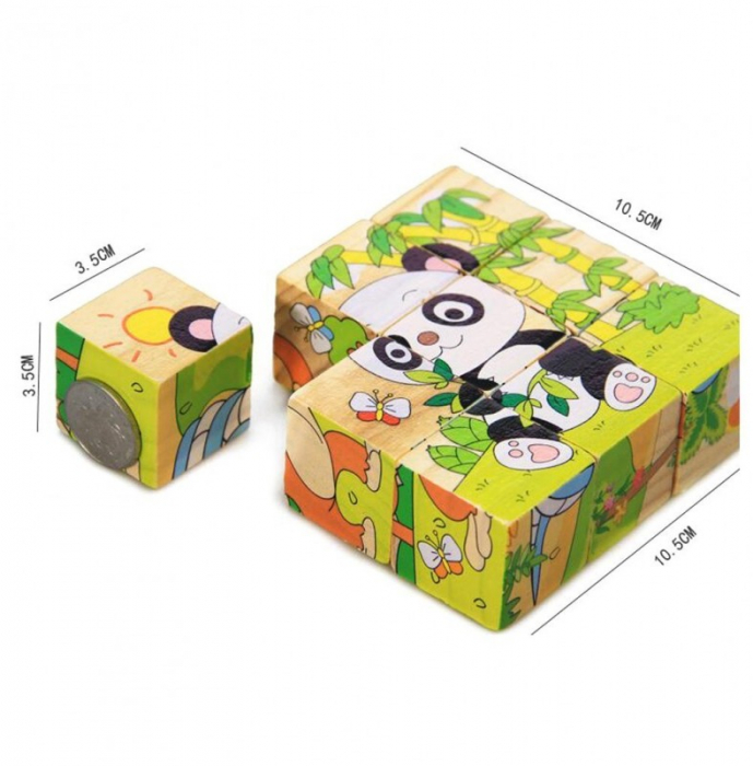 Set 9 cuburi din lemn cu puzzle animale din safari [2]