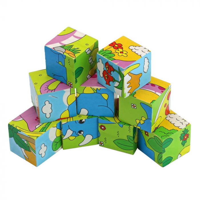 Set 9 cuburi din lemn cu puzzle dinozauri [2]